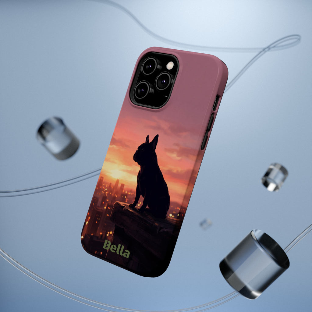 Personalized French Bulldog City Skyline Sunset Phone Case — Wireless Charging Cover