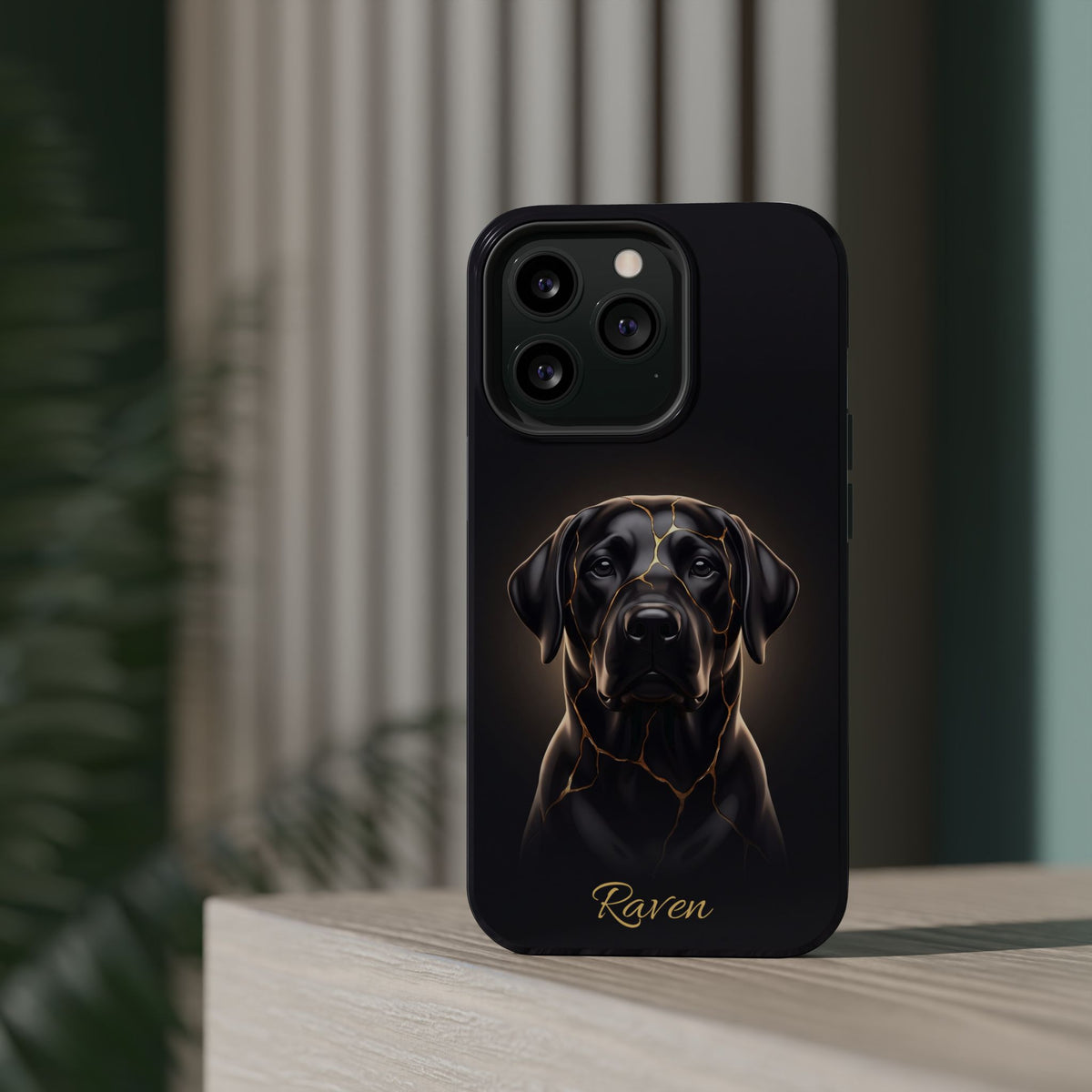 Personalized Obsidian Kintsugi Labrador Phone Case — Tough Magnetic Case with Wireless Charging