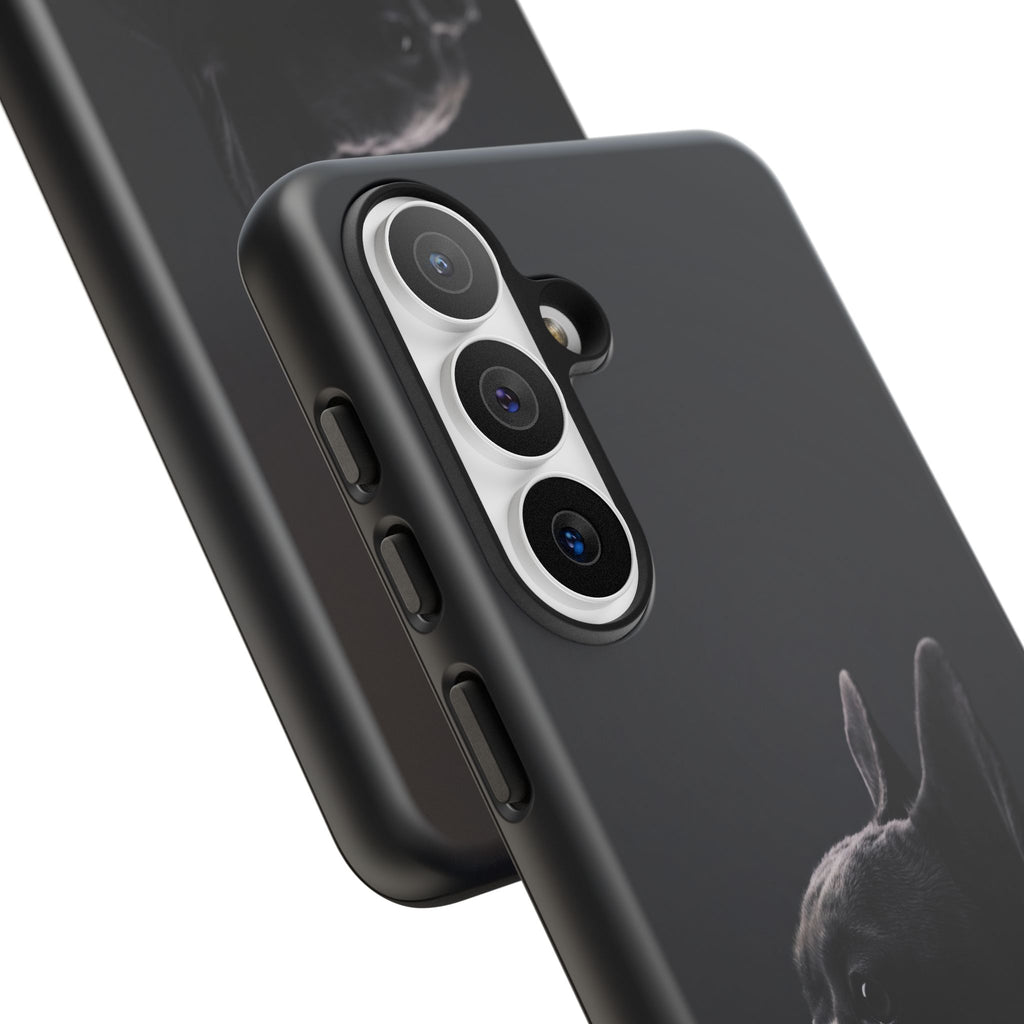 Silhouette French Bulldog Phone Case | Minimalist Black-on-Black Frenchie Profile | iPhone & Samsung