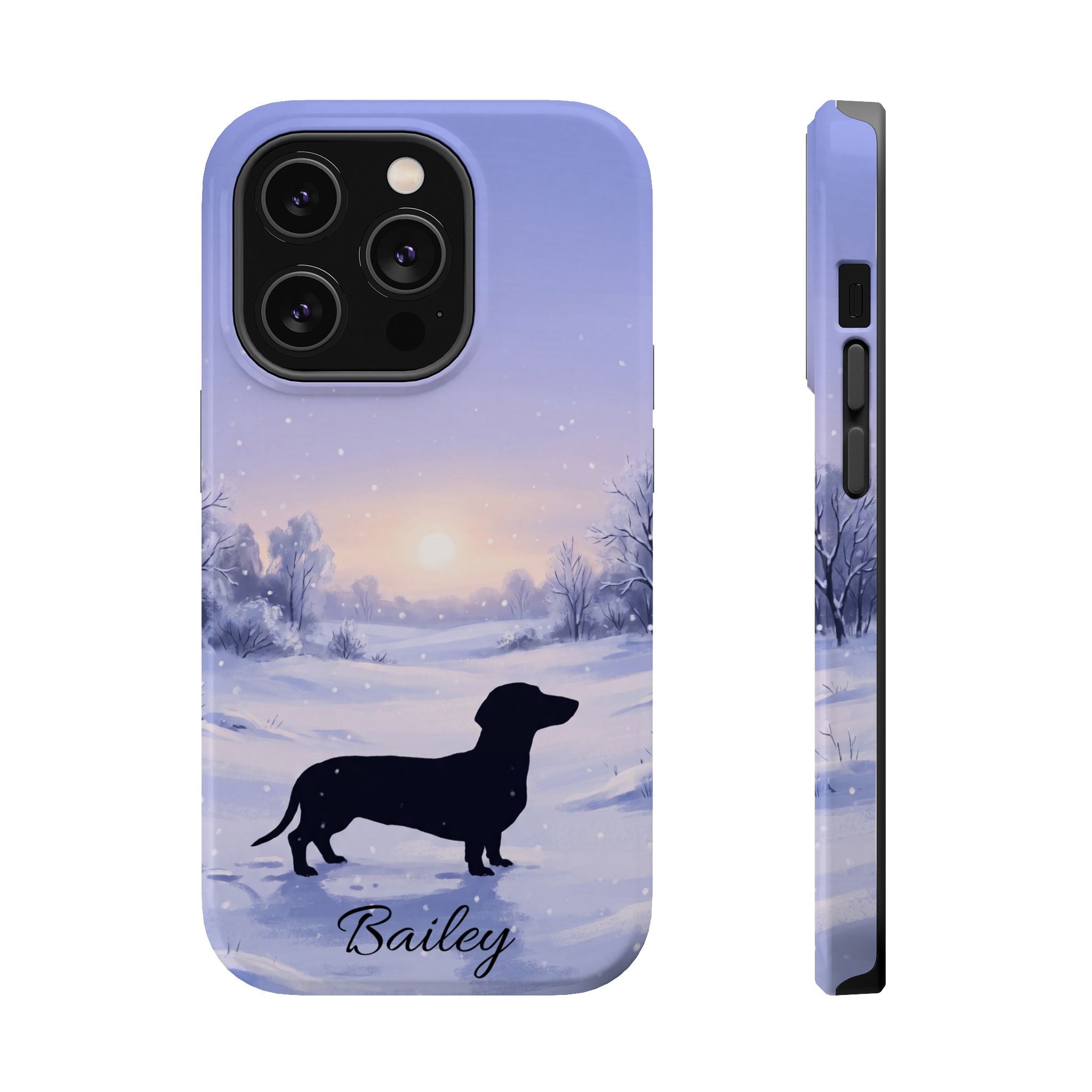 Personalized Dachshund Winter Snow Phone Case — Wireless Charging Cover