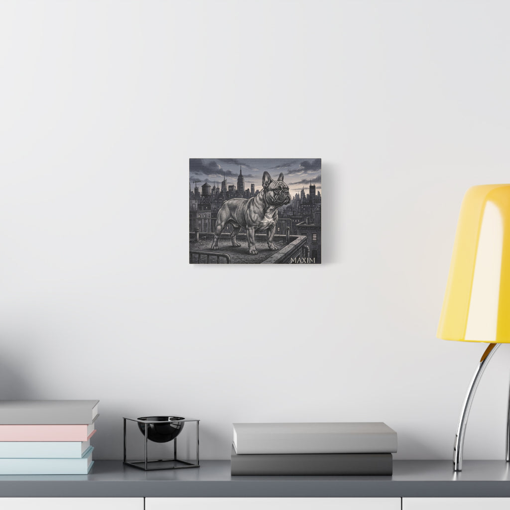 French Bulldog City Rooftop Sketch Personalized Canvas | Urban Skyline Wall Art