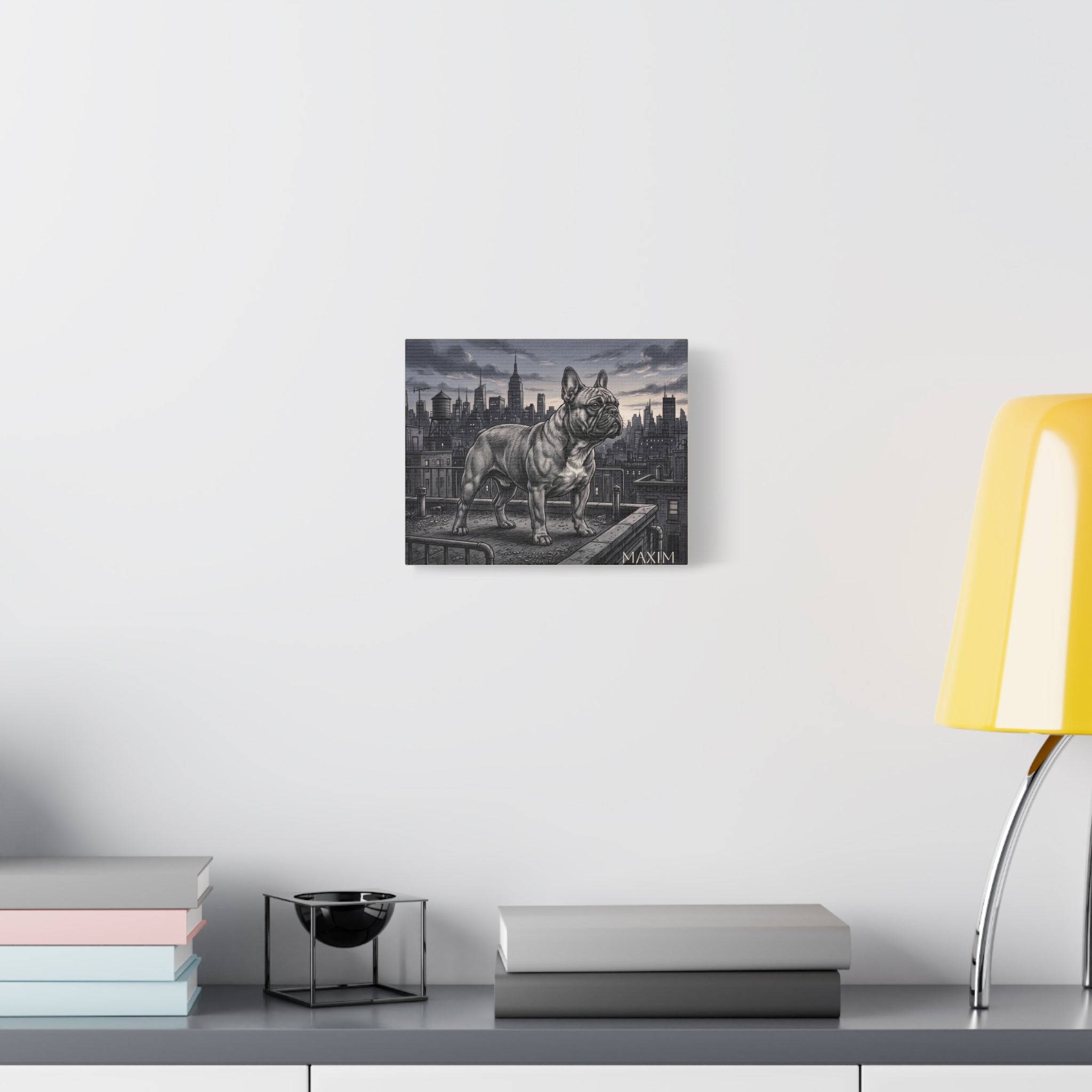 French Bulldog City Rooftop Sketch Personalized Canvas | Urban Skyline Wall Art