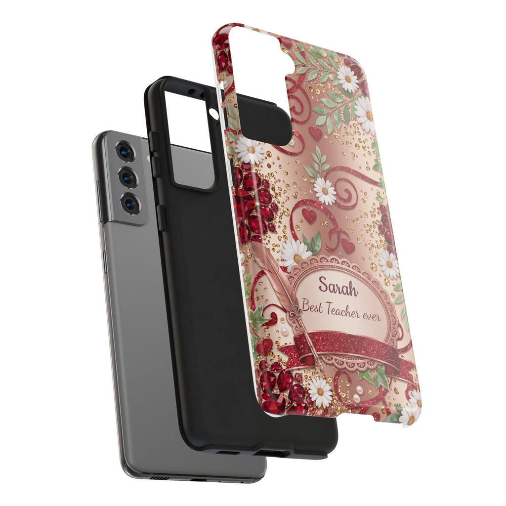 Personalized Teacher Phone Case — Custom Name and Message - Floral Jeweled Design