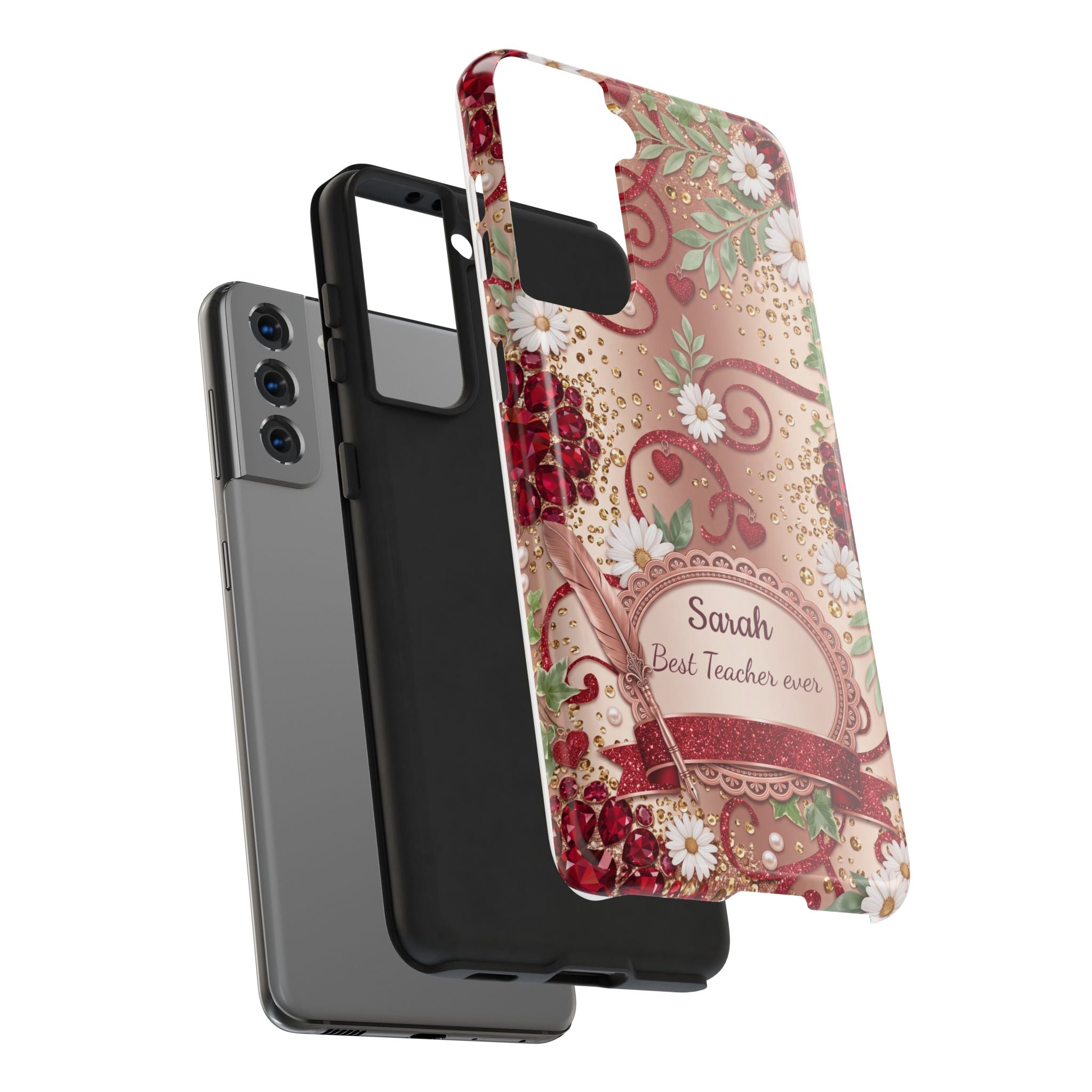 Personalized Teacher Phone Case — Custom Name and Message - Floral Jeweled Design