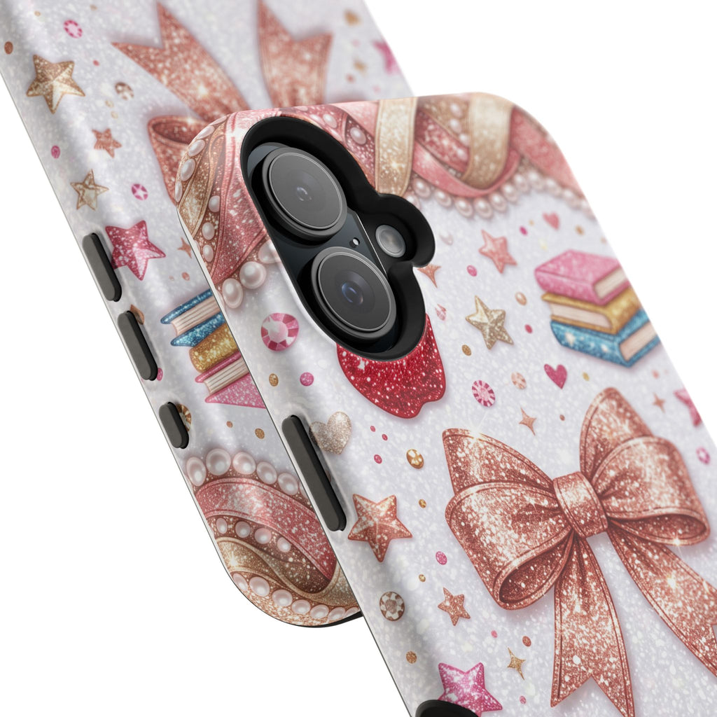 Rose Gold Glitter Bow Personalized Teacher Phone Case — Wireless Charging Cover