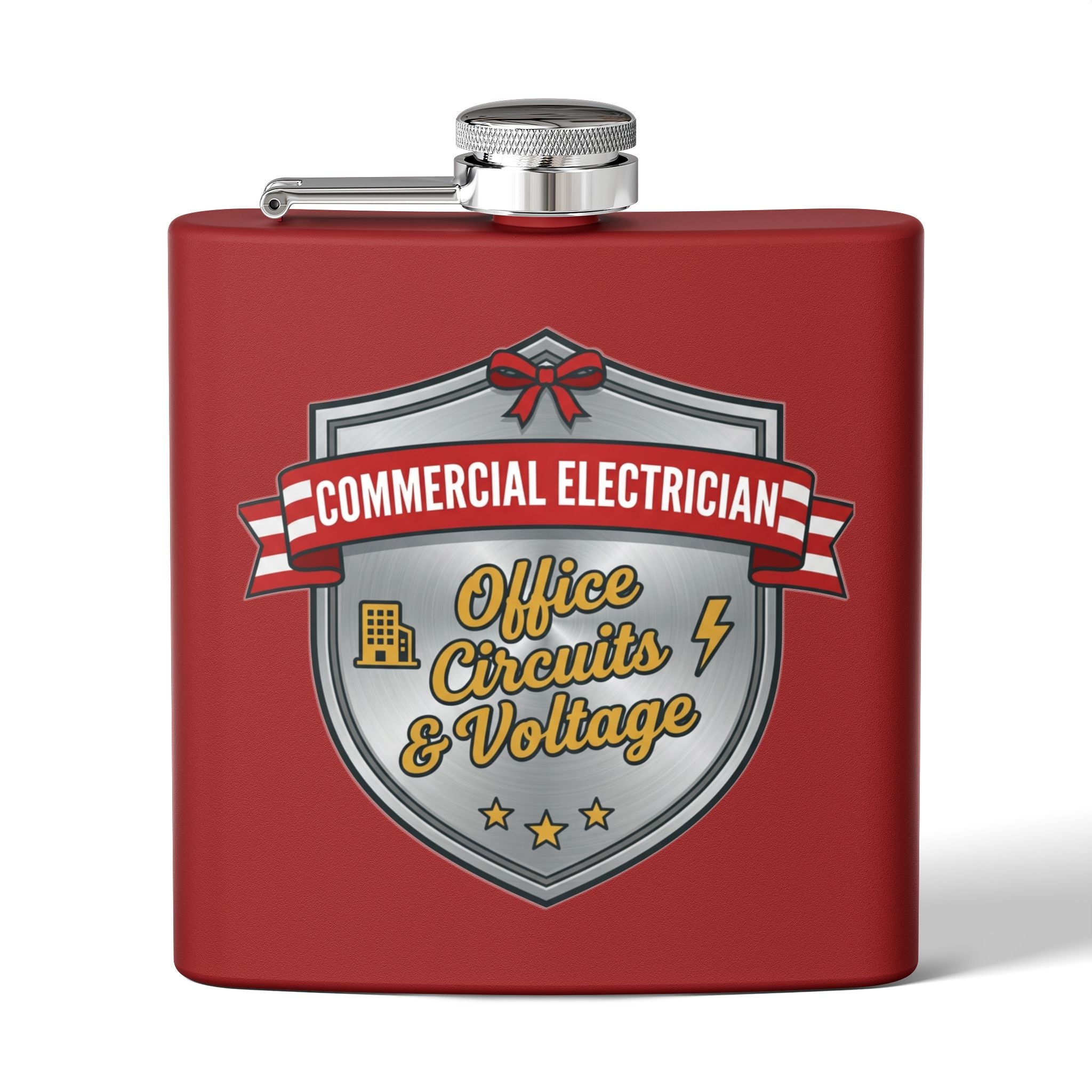 Flask — "Commercial Electrician: Office Circuits & Voltage" (Crest Edition) 6oz Stainless Steel Hip Flask