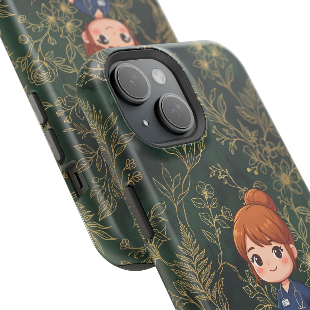 Personalized Nurse Botanical Phone Case — Impact-Resistant Wireless Charging Cover