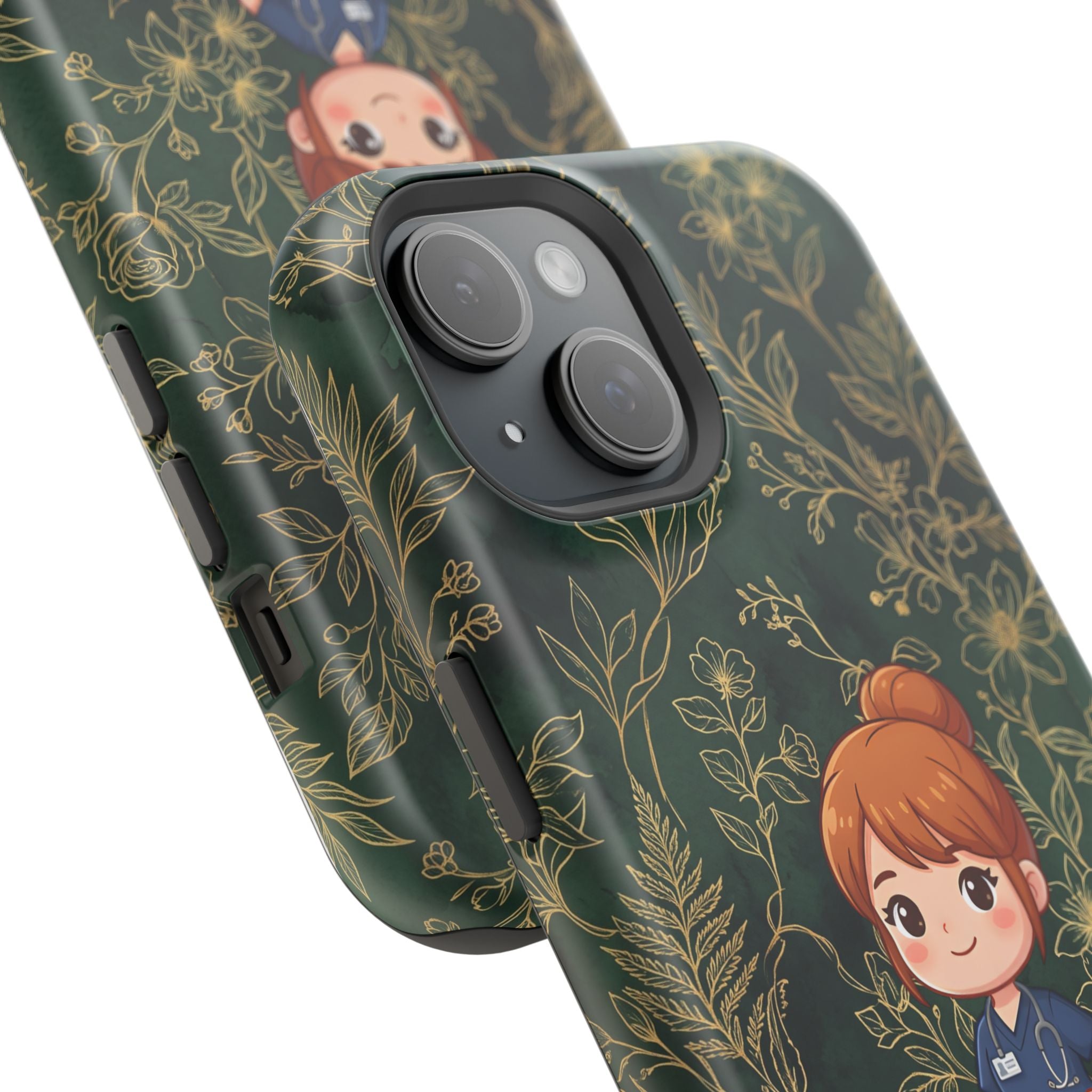 Personalized Nurse Botanical Phone Case — Impact-Resistant Wireless Charging Cover