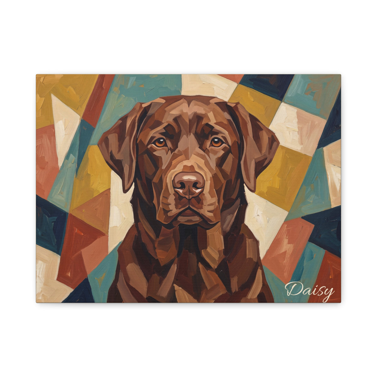 Chocolate Labrador Personalized Canvas | Mid-Century Geometric Wall Art