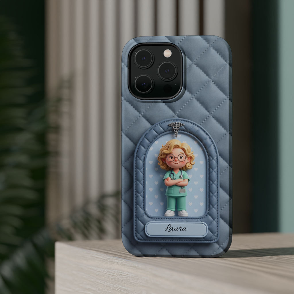 Personalized Quilted Nurse Phone Case — Wireless Charging Cover