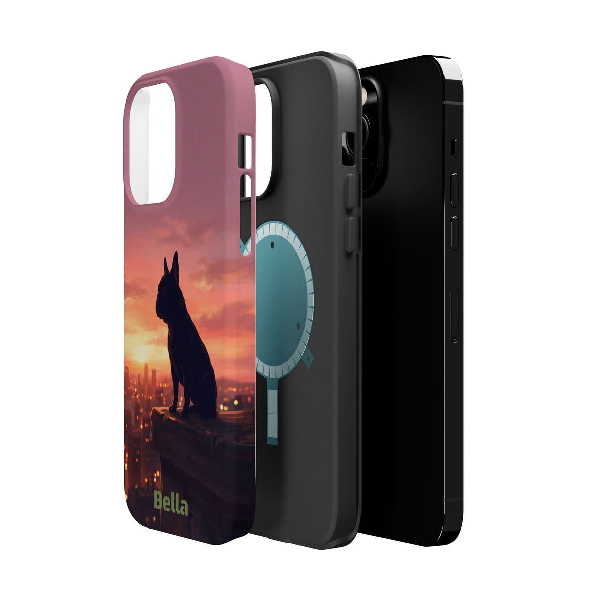 Personalized French Bulldog City Skyline Sunset Phone Case — Wireless Charging Cover