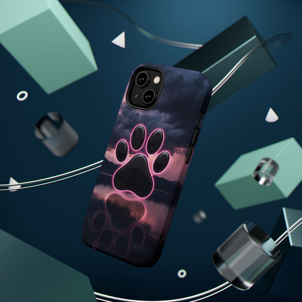 Neon Paw Print Phone Case — Impact-Resistant Wireless Charging Cover
