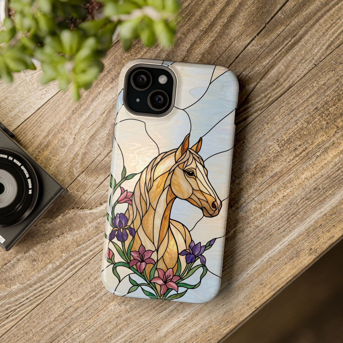 Floral Stained Glass Horse Phone Case — Tough Magnetic Case with Wireless Charging