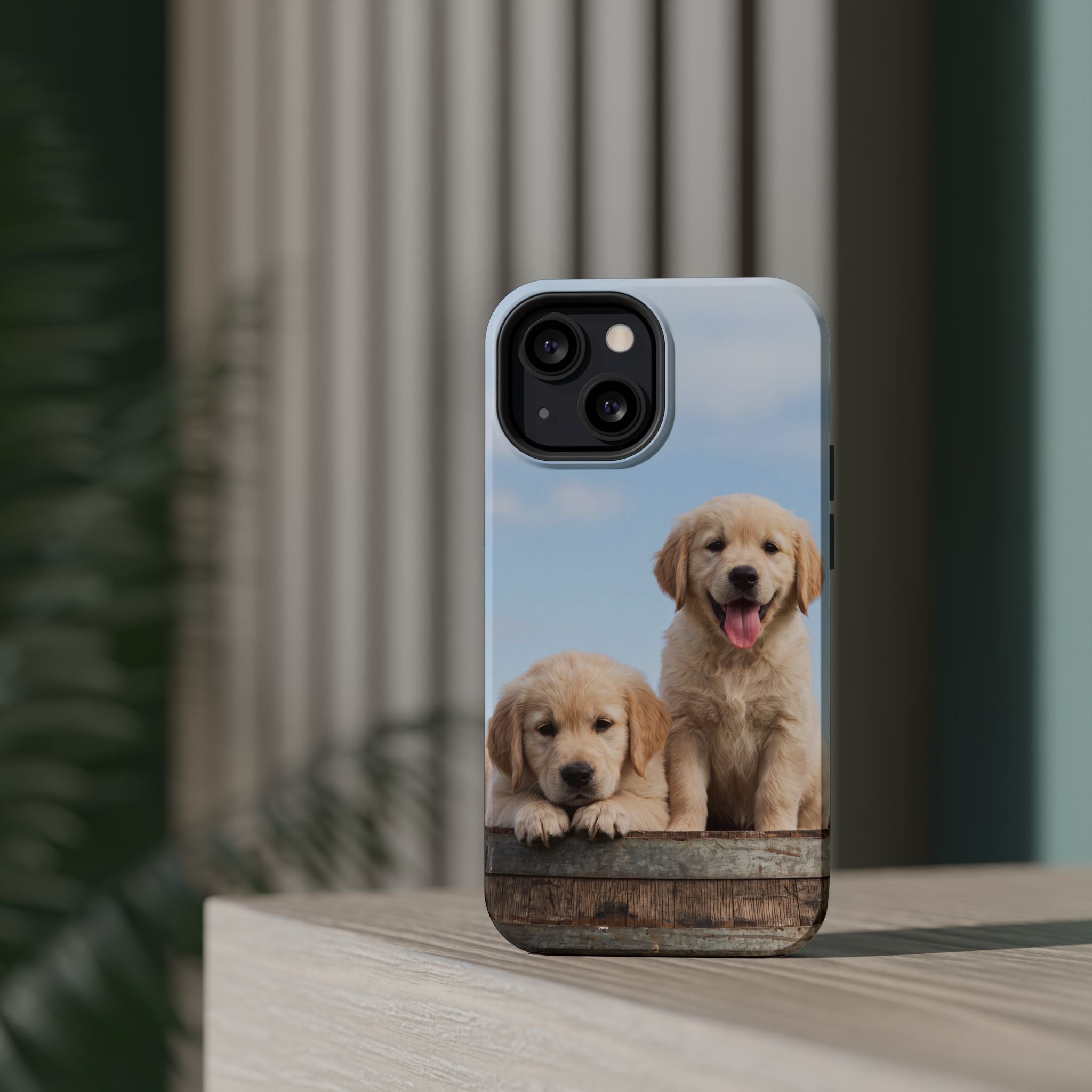 Golden Retriever Puppy Duo Phone Case — Impact-Resistant Wireless Charging Cover
