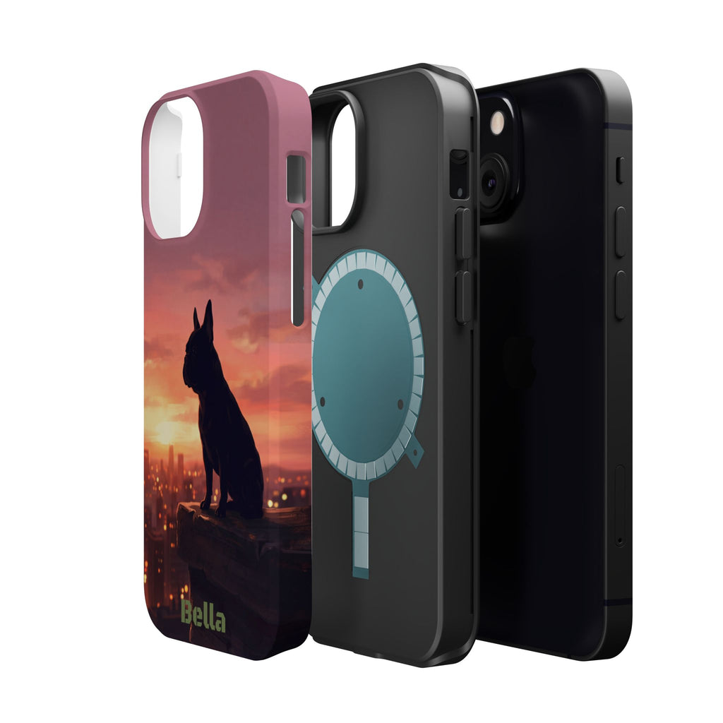 Personalized French Bulldog City Skyline Sunset Phone Case — Wireless Charging Cover