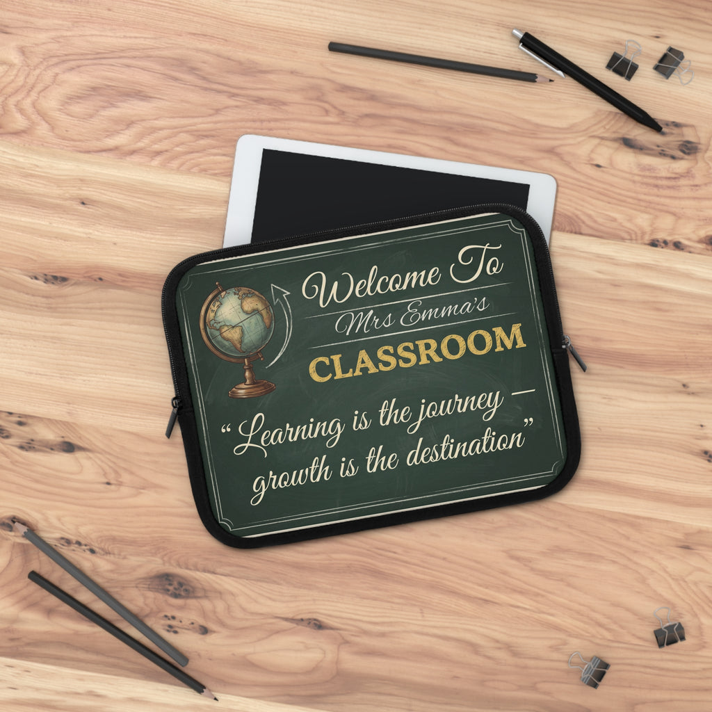 Personalized Teacher Classroom Sign Laptop Sleeve | Custom Name Chalkboard Design | Teacher Appreciation Gift