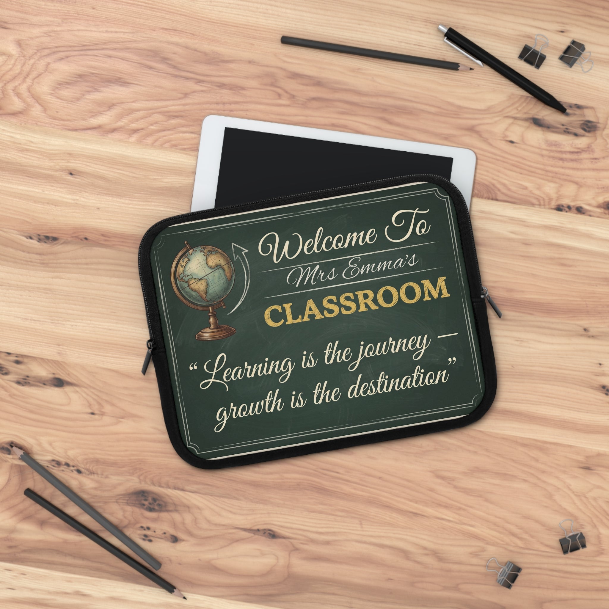 Personalized Teacher Classroom Sign Laptop Sleeve | Custom Name Chalkboard Design | Teacher Appreciation Gift
