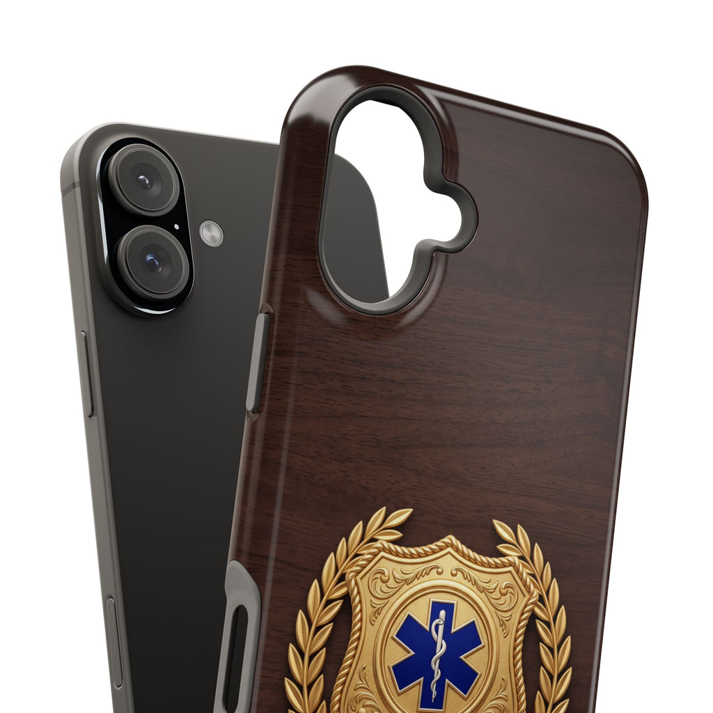 Gold Paramedic Laurel Badge Wood Phone Case — Magnetic Wireless Charging Cover