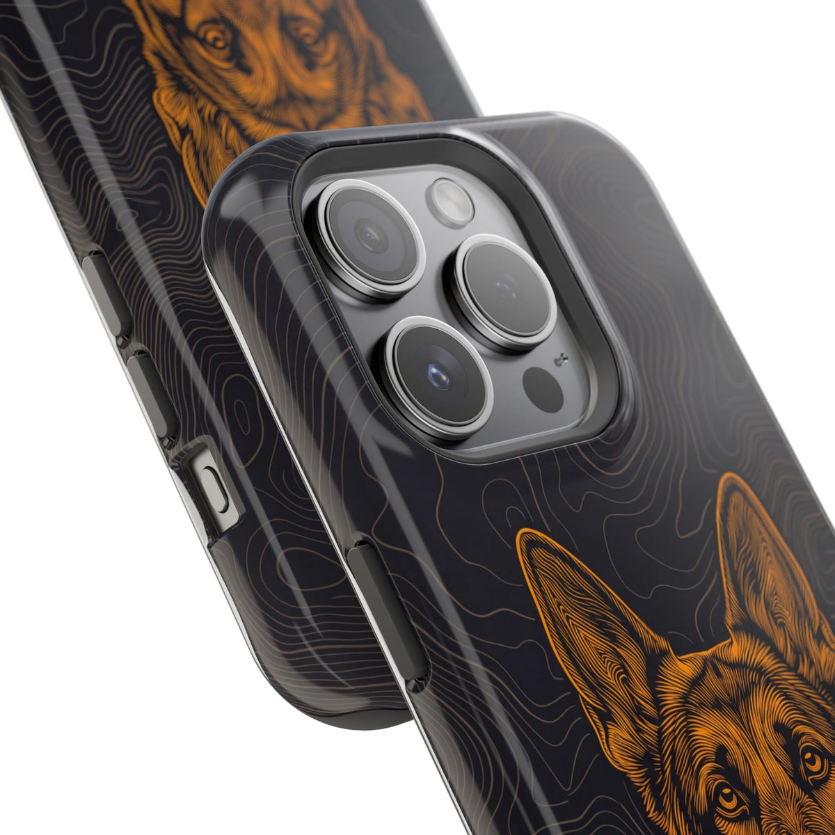 German Shepherd Phone Case | Topographic Line Art — Tough Magnetic Case with Wireless Charging