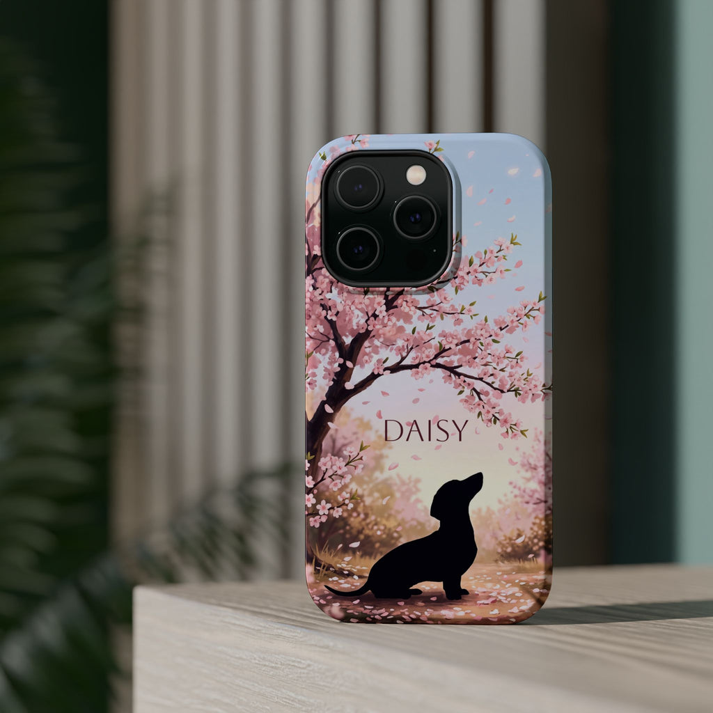 Personalized Dachshund Cherry Blossom Phone Case — Wireless Charging Cover