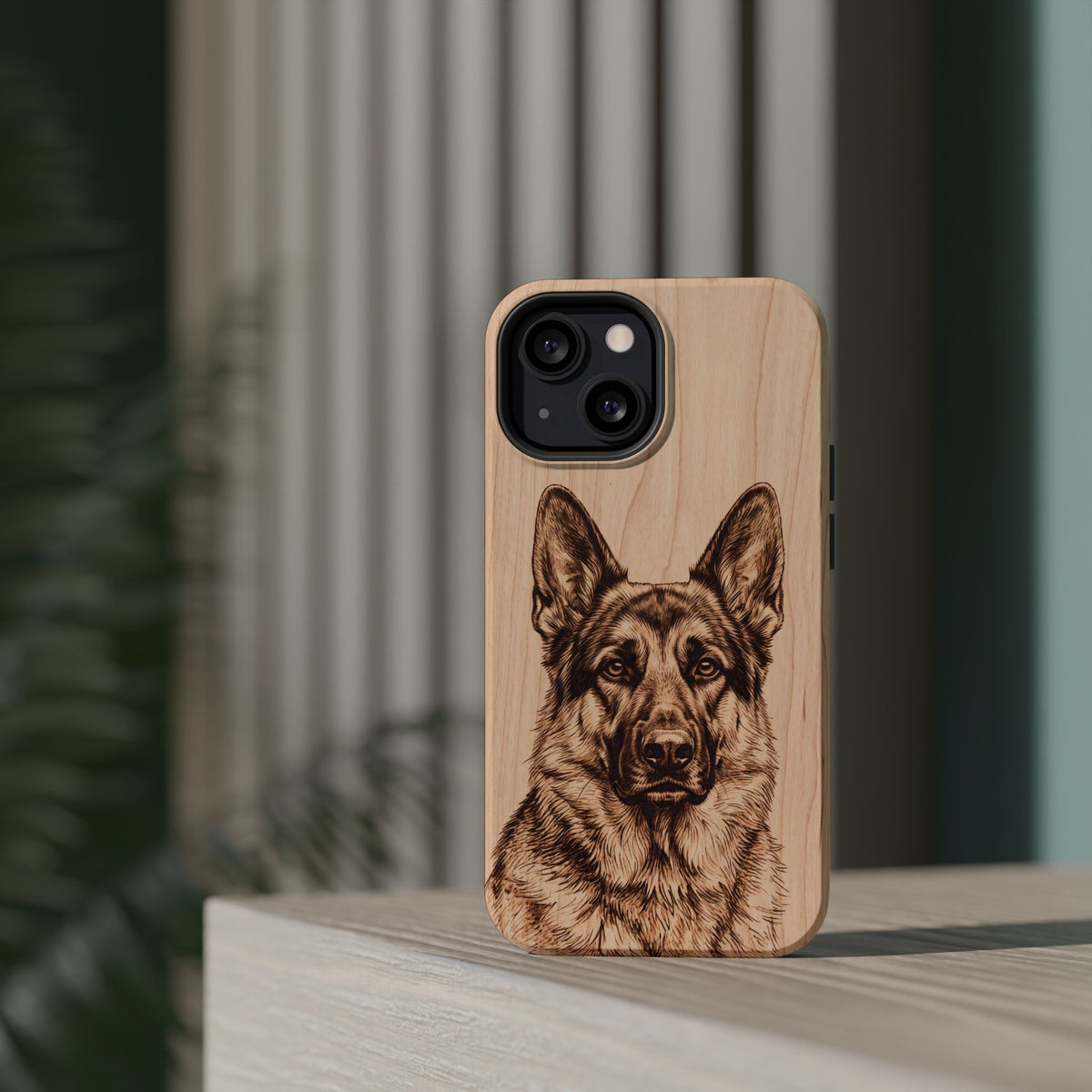 German Shepherd Phone Case | Pyrography Art — Tough Magnetic Case with Wireless Charging