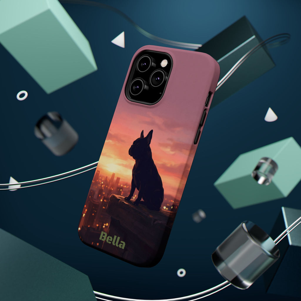 Personalized French Bulldog City Skyline Sunset Phone Case — Wireless Charging Cover