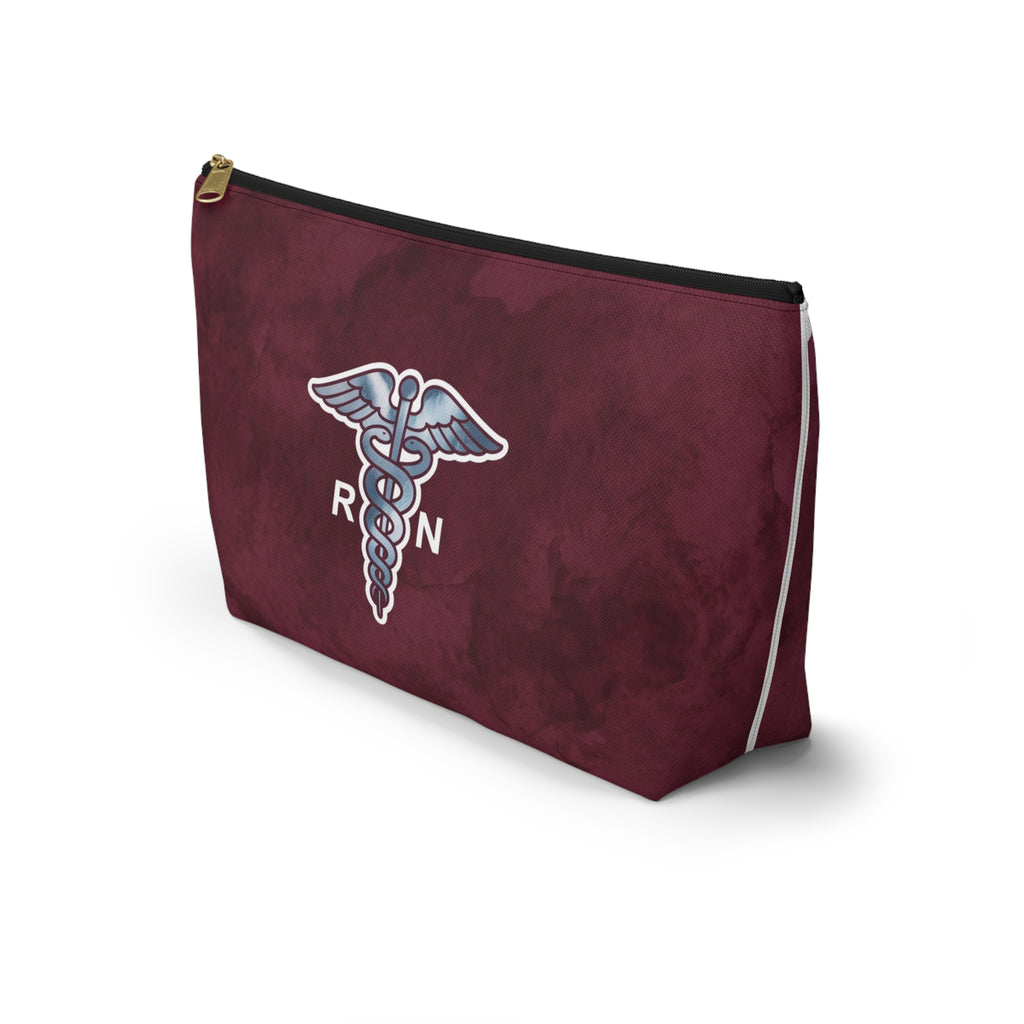 RN Silver Caduceus Burgundy Accessory Pouch — T-Bottom Zipper Bag