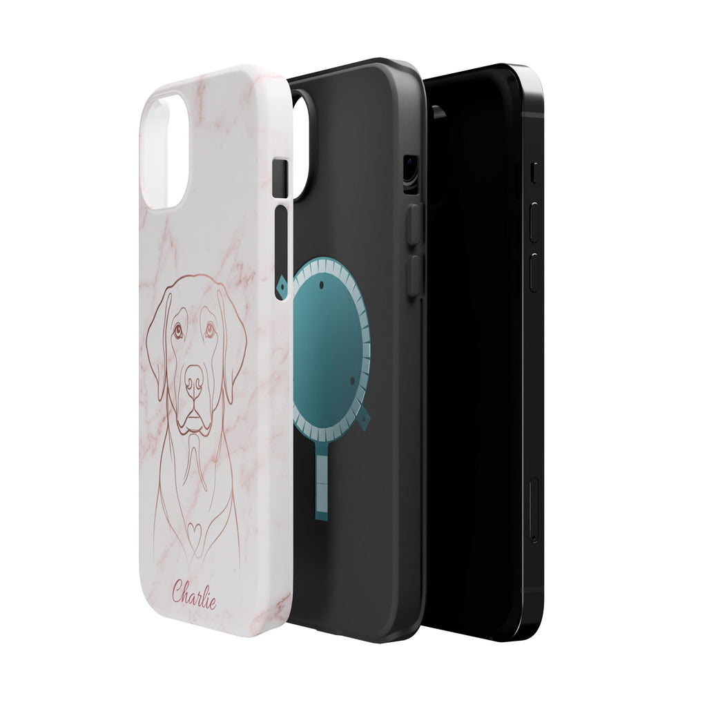 Personalized Rose Gold Marble Labrador Phone Case — Tough Magnetic Case with Wireless Charging