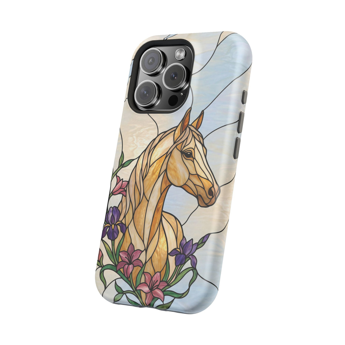 Floral Stained Glass Horse Phone Case — Tough Magnetic Case with Wireless Charging