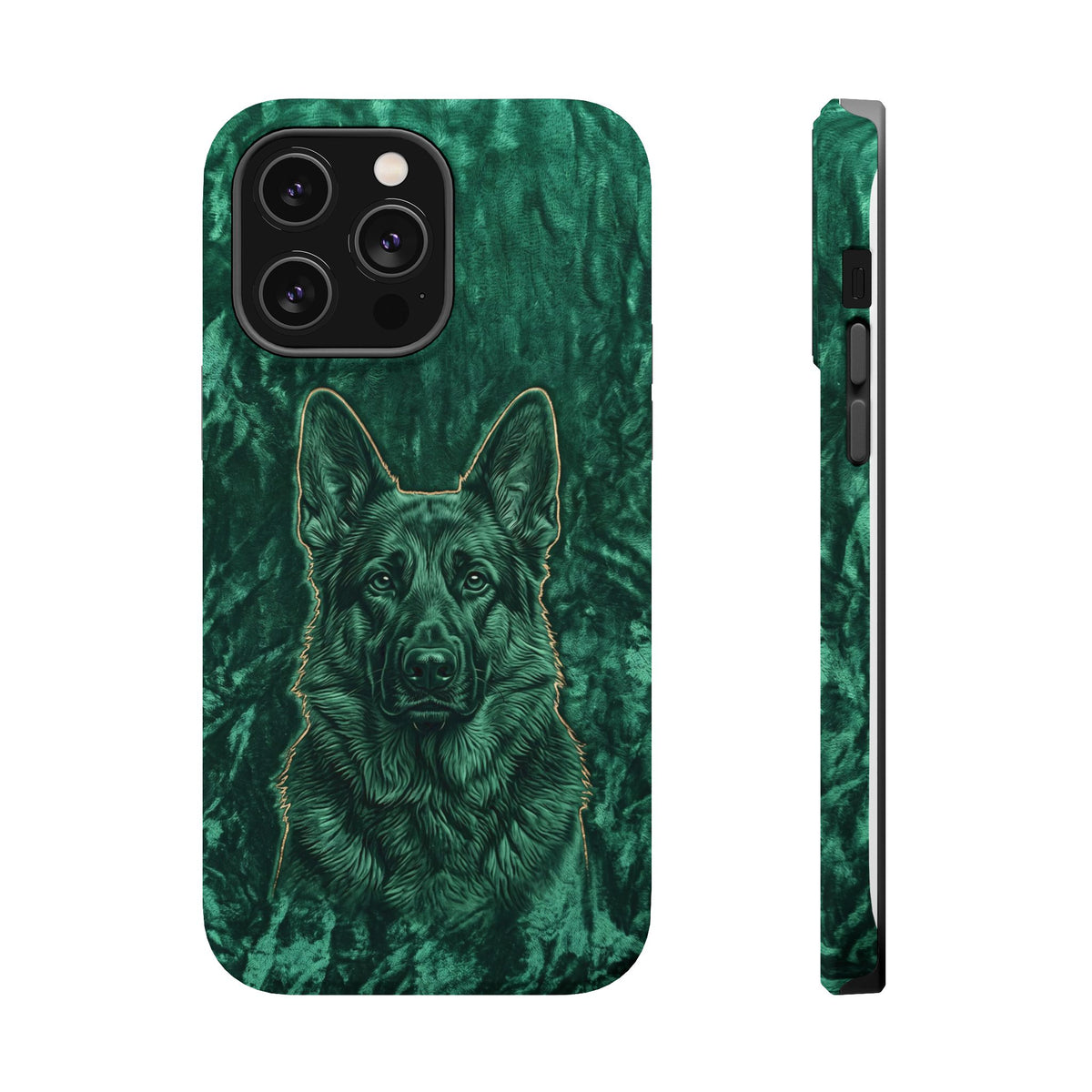 German Shepherd Phone Case | Emerald Velvet Art — Tough Magnetic Case with Wireless Charging