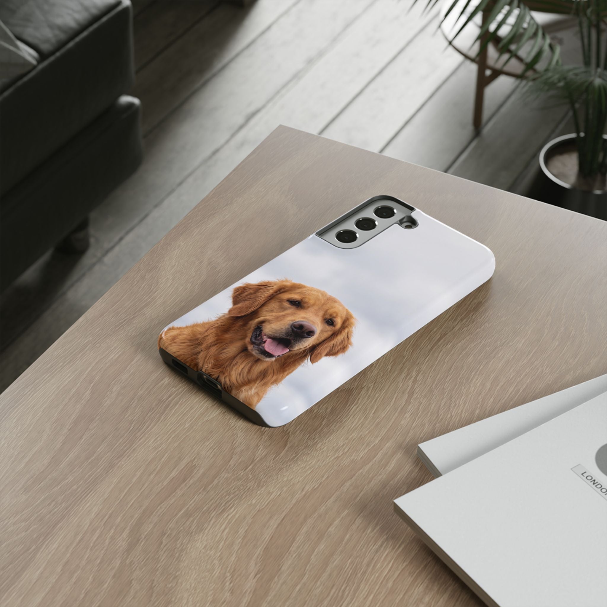 Golden Retriever Portrait Phone Case | Happy Dog Photo on Soft Sky Background | Samsung & iPhone