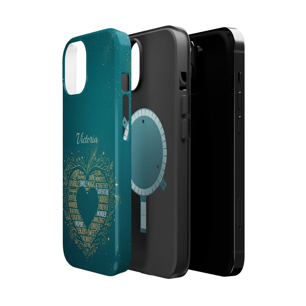 Personalized Teacher Heart Word Art Phone Case — Impact-Resistant Wireless Charging Cover