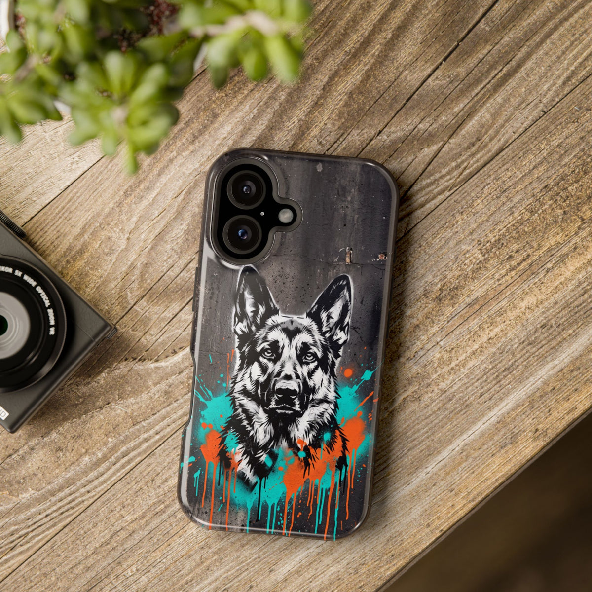 German Shepherd Phone Case | Graffiti Street Art — Tough Magnetic Case with Wireless Charging
