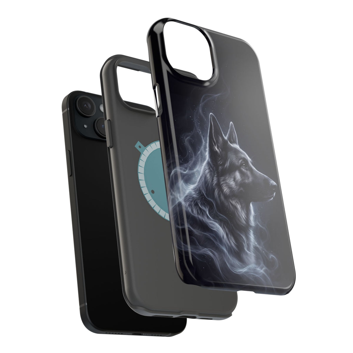 German Shepherd Phone Case | Silver Moonlight Mist Art — Tough Magnetic Case with Wireless Charging