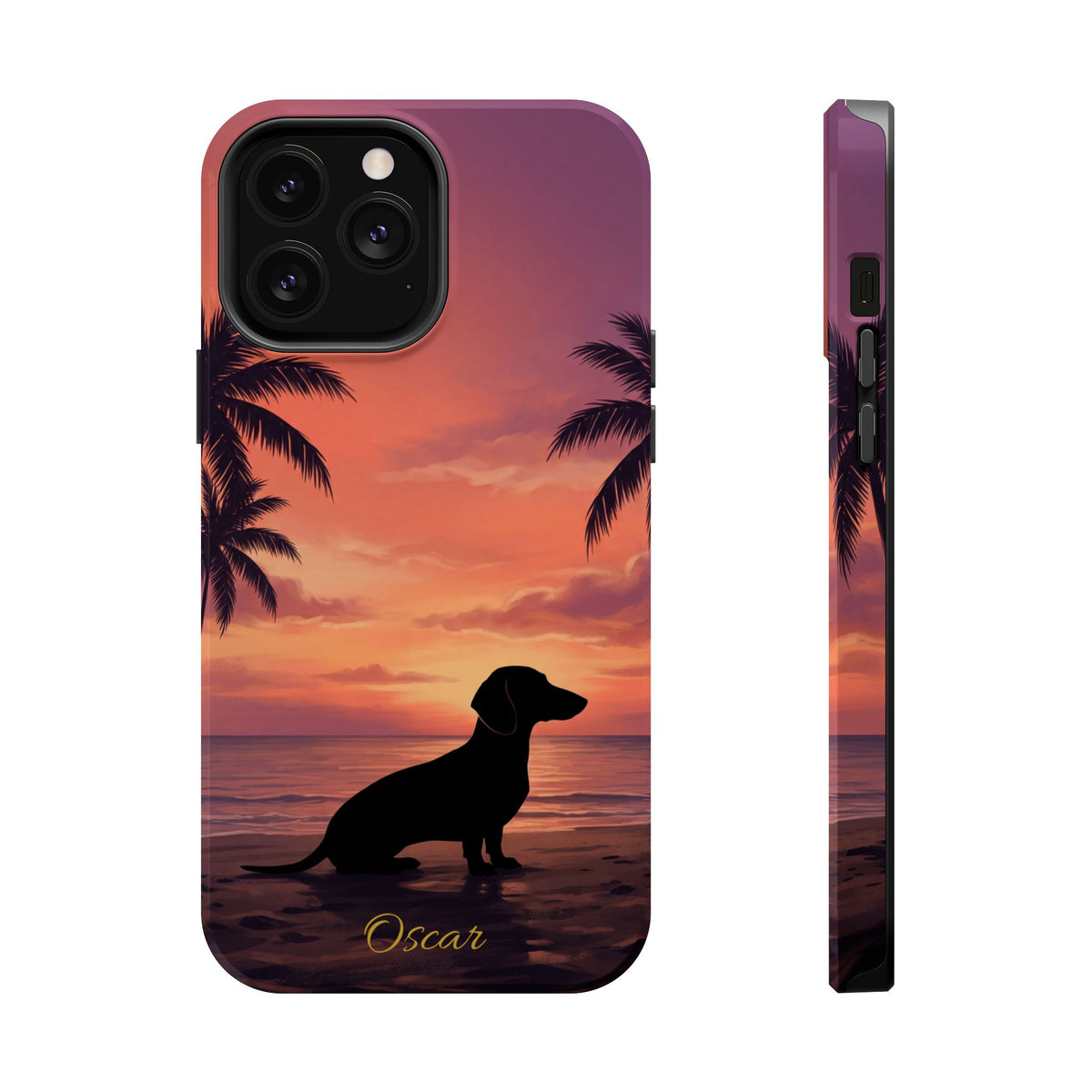 Personalized Dachshund Tropical Beach Sunset Phone Case — Wireless Charging Cover