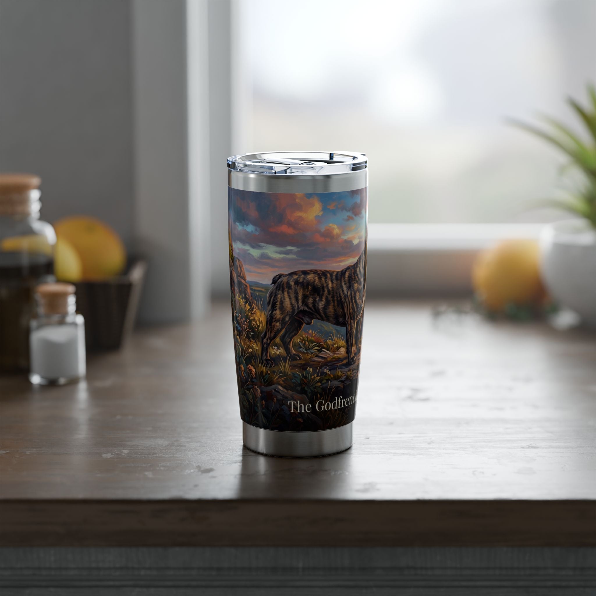 Personalized Frenchie Tumbler – Coastal Cliffs Travel Mug, Custom Name Gift for Dog Lover