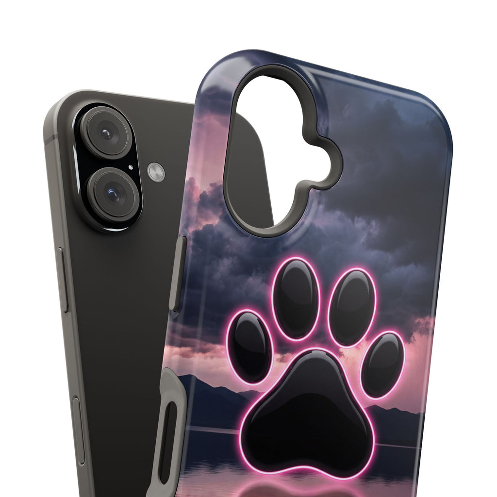 Neon Paw Print Phone Case — Impact-Resistant Wireless Charging Cover
