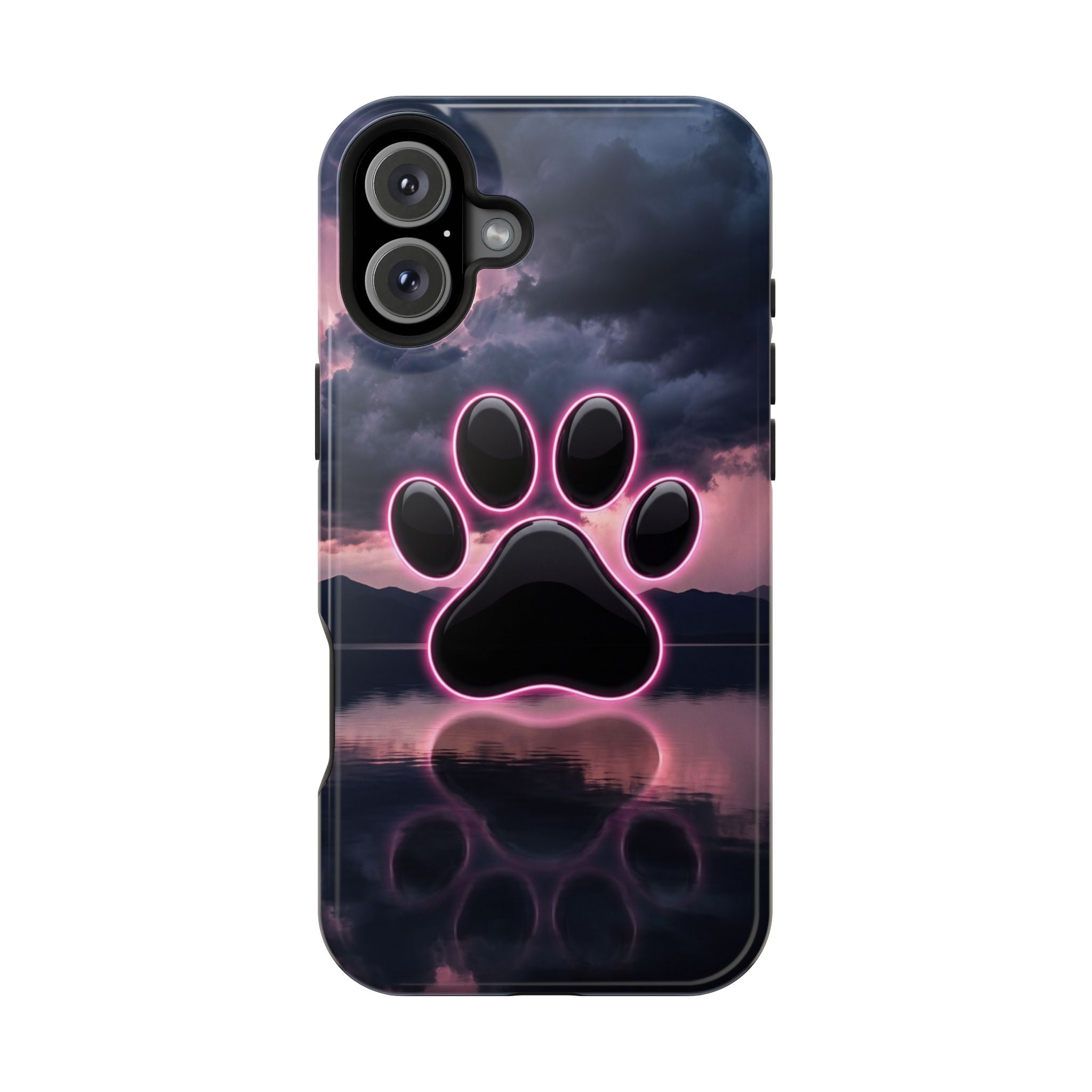 Neon Paw Print Phone Case — Impact-Resistant Wireless Charging Cover
