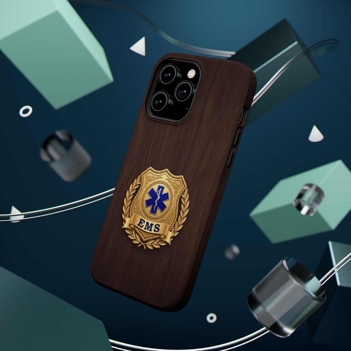 Gold EMS Laurel Badge Wood Phone Case — Magnetic Wireless Charging Cover