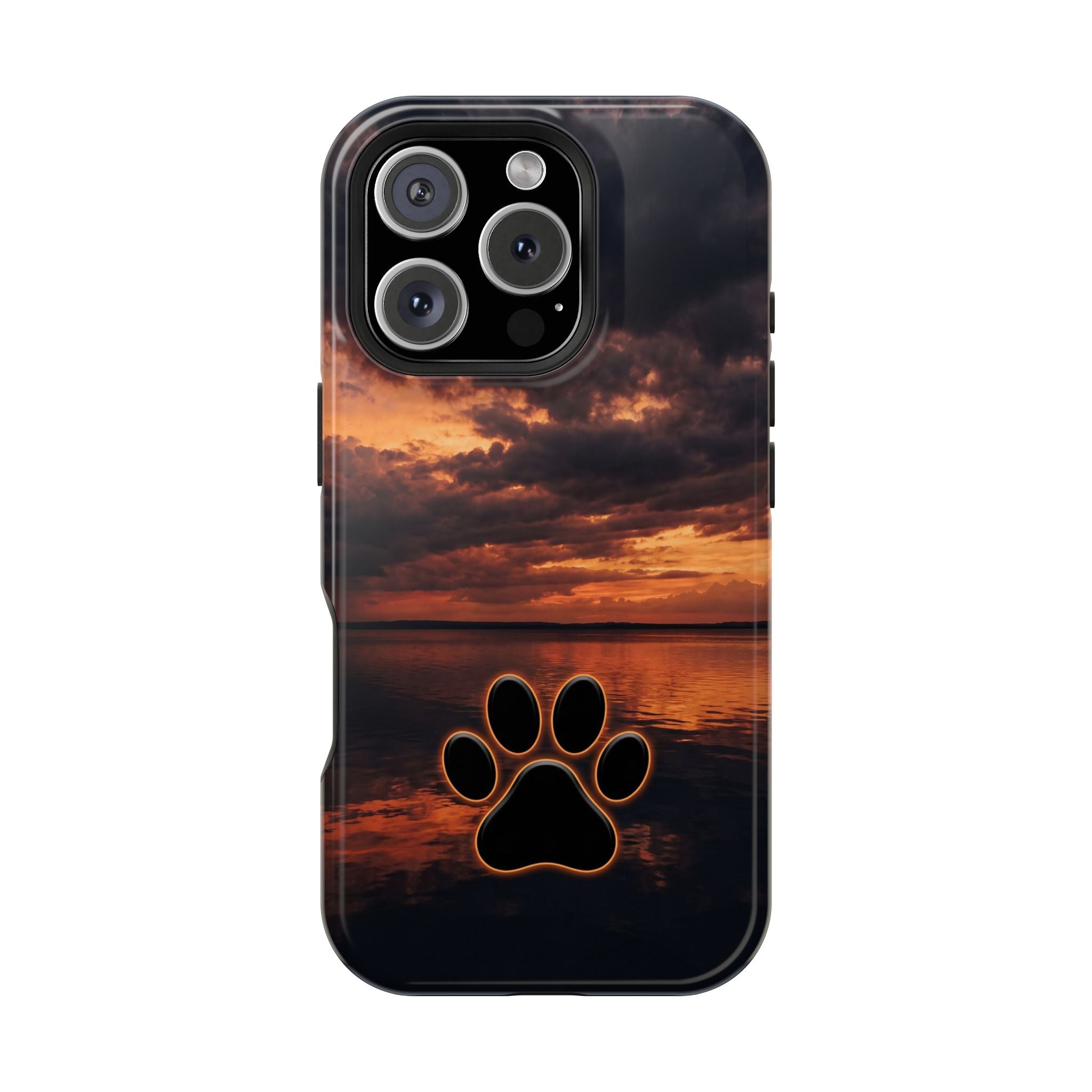 Sunset Paw Print Phone Case — Impact-Resistant Wireless Charging Cover