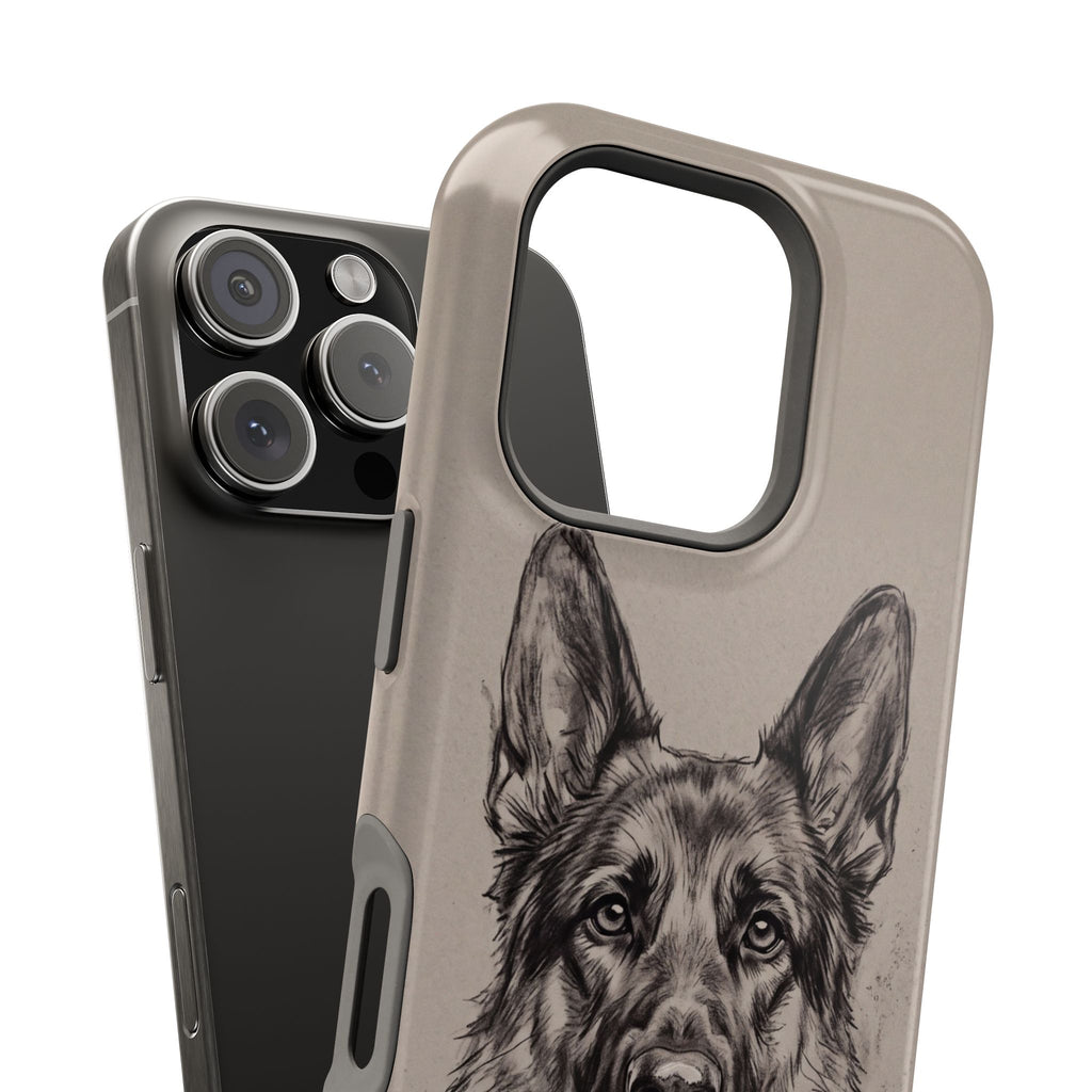 German Shepherd Phone Case | Charcoal Sketch Art — Tough Magnetic Case with Wireless Charging