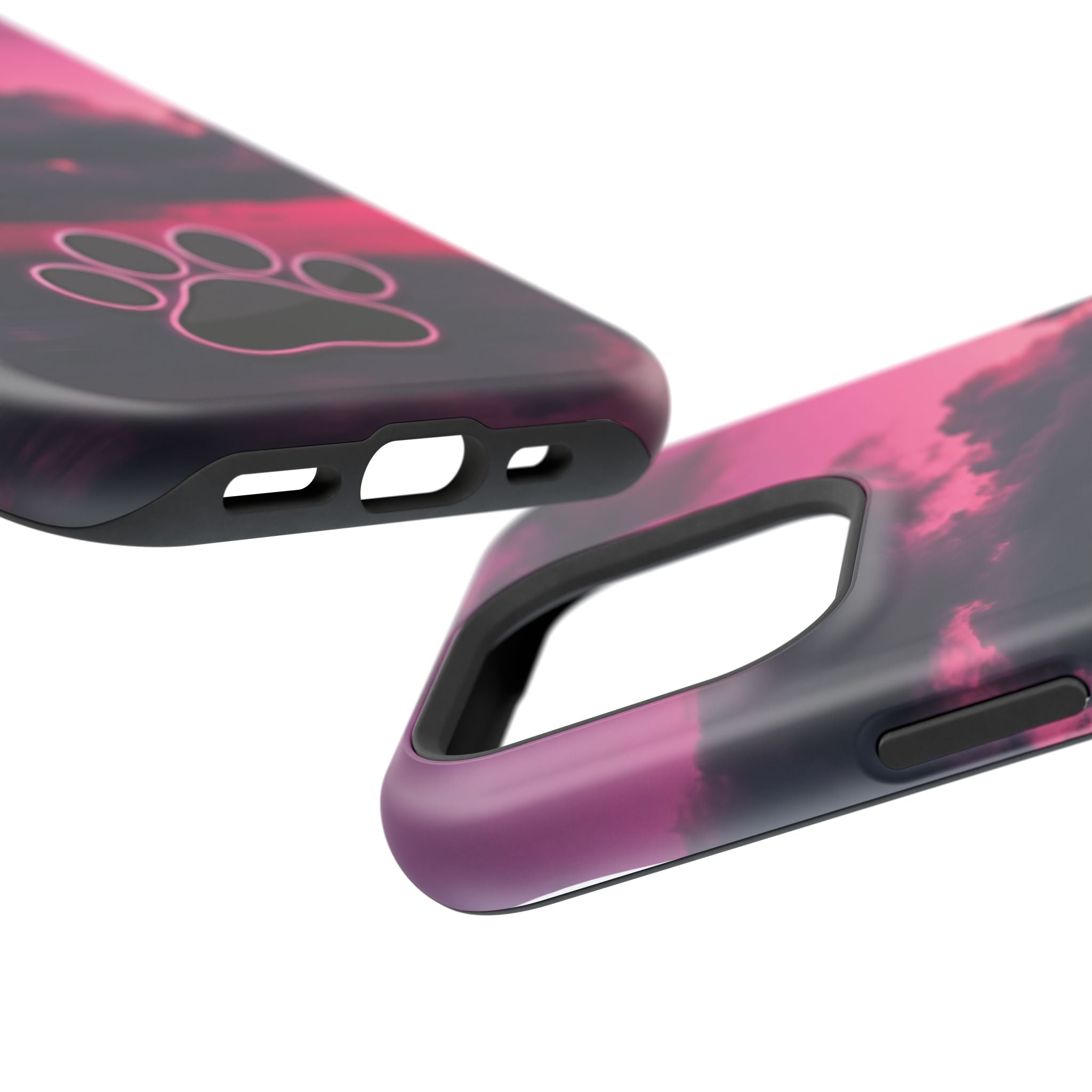 Pink Sky Paw Print Phone Case — Impact-Resistant Wireless Charging Cover