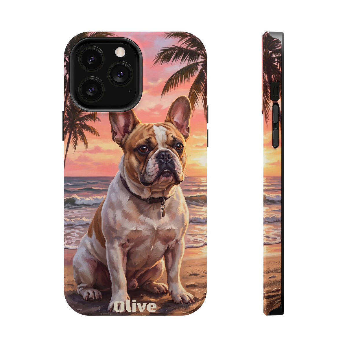Personalized French Bulldog Beach Portrait Phone Case — Wireless Charging Cover