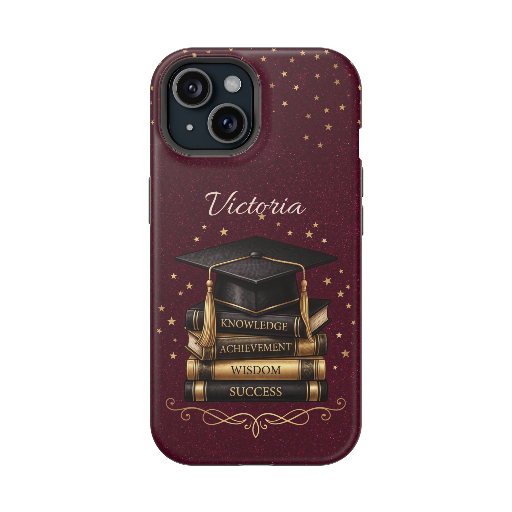 Graduation Cap & Books Personalized Teacher Phone Case — Wireless Charging Cover
