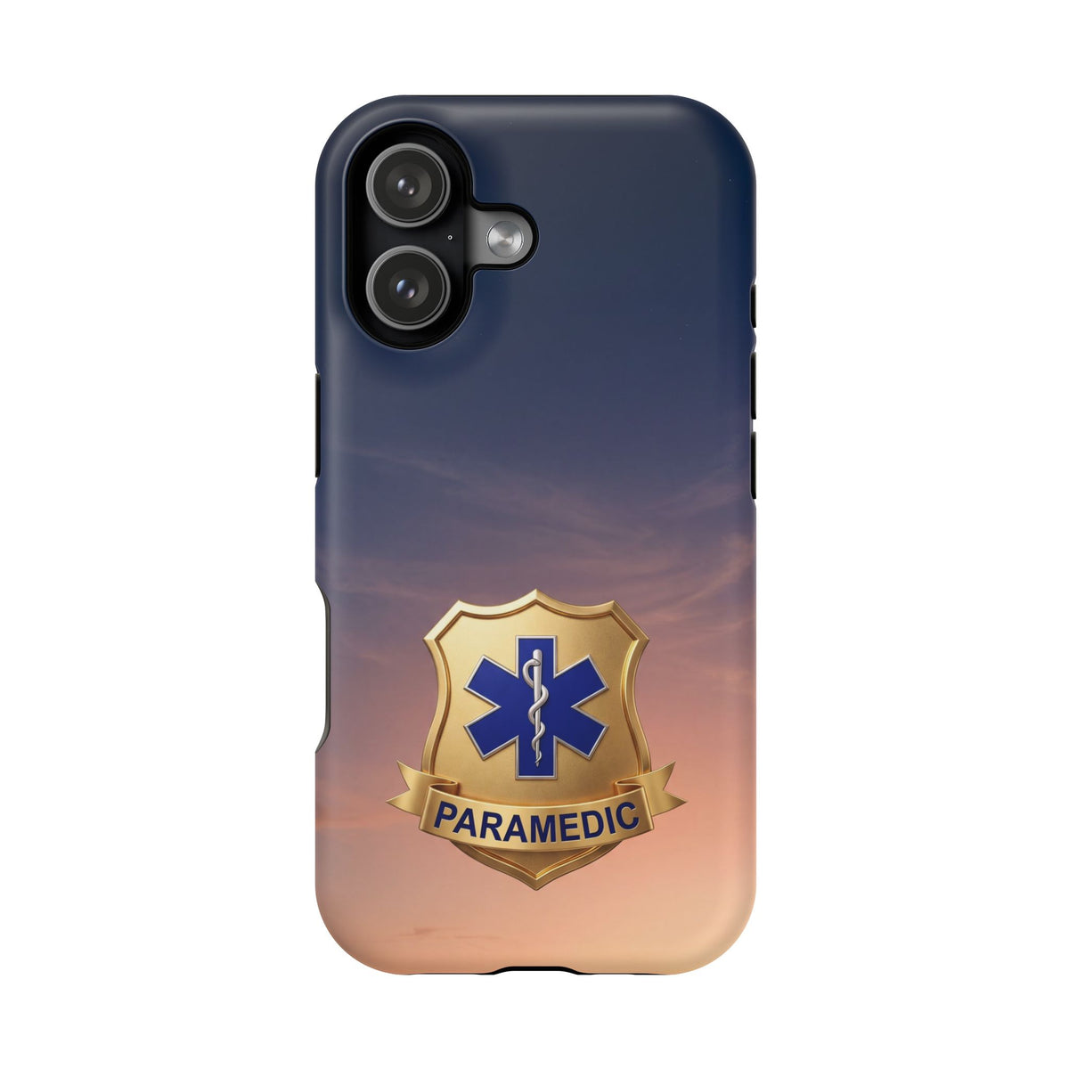 Gold Paramedic Badge Sunset Sky Phone Case — Magnetic Wireless Charging Cover