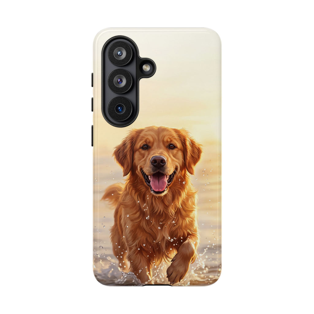Golden Retriever Splashing in Water Phone Case | Joyful Dog at Golden Hour | iPhone & Samsung