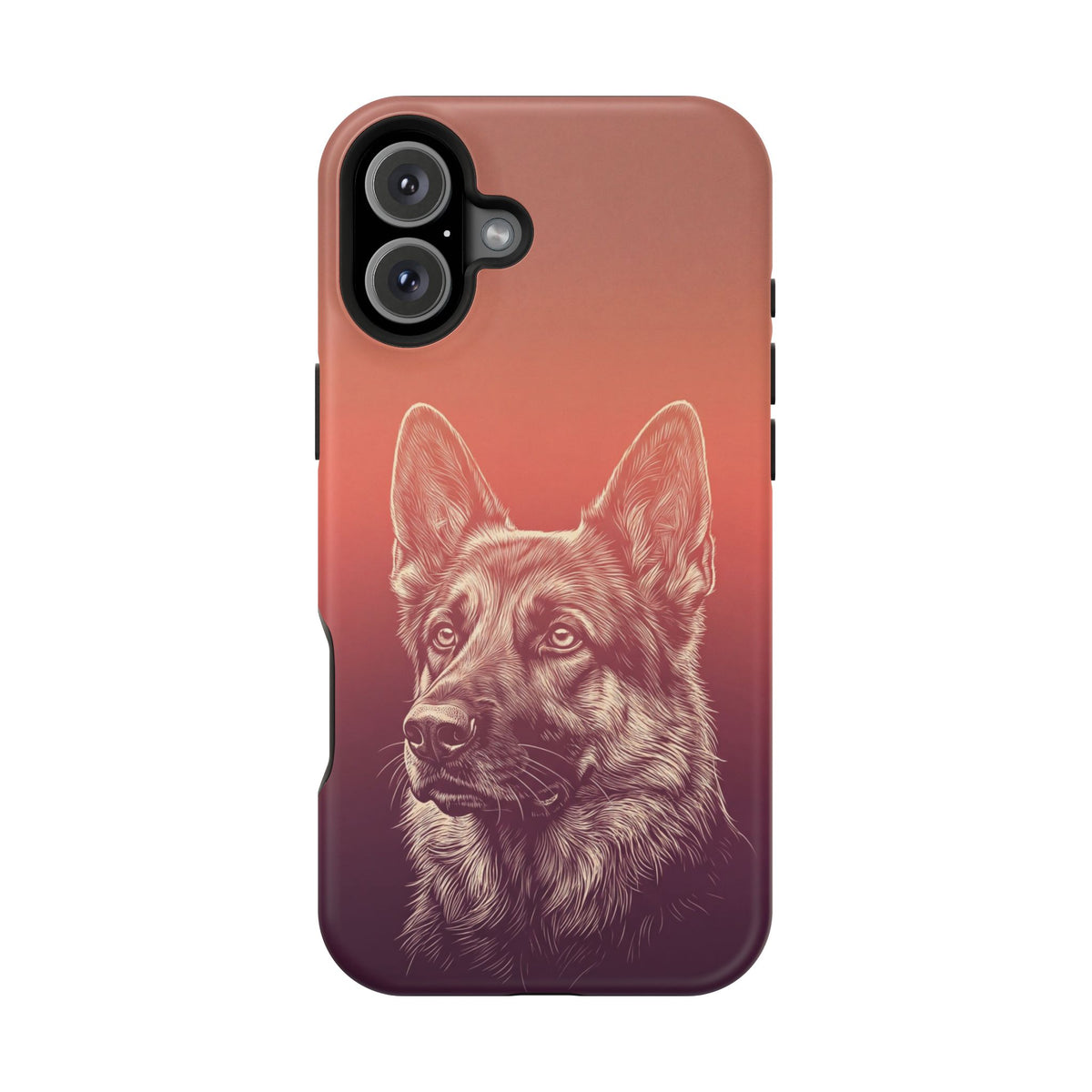 German Shepherd Phone Case | Sunset Sketch Art — Tough Magnetic Case with Wireless Charging