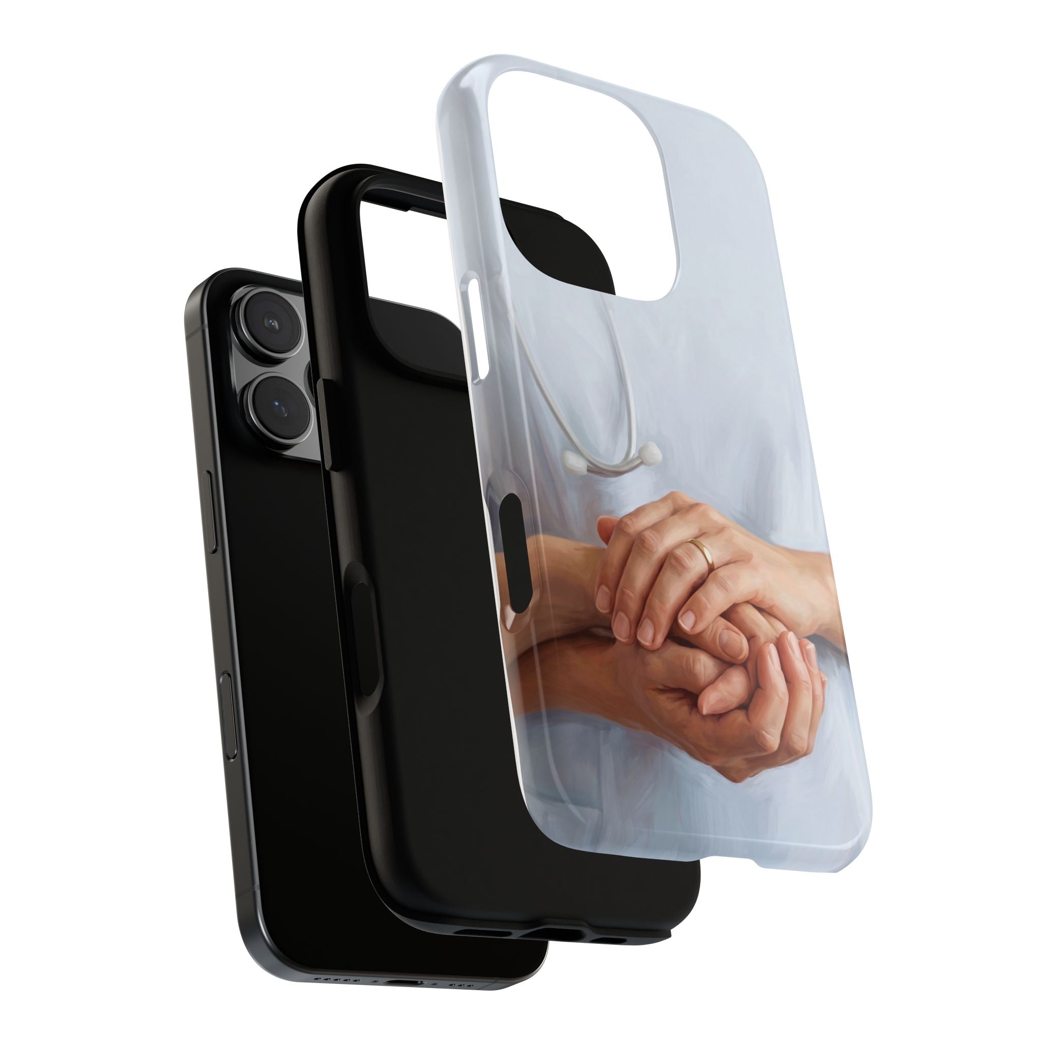 Nurse's Comforting Hands Phone Case | Caring Hands & Stethoscope Illustration | iPhone & Samsung