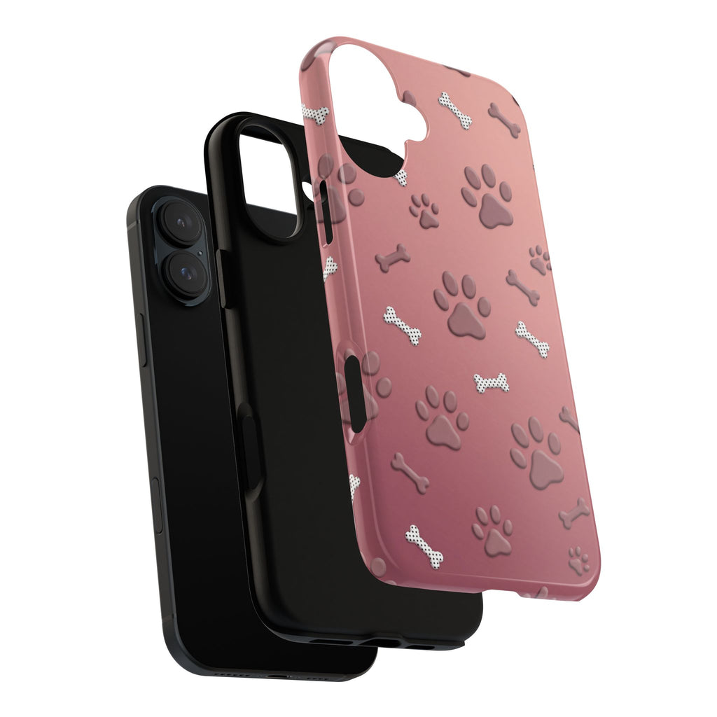 iPhone & Samsung Phone Case | Paw Print & Bone  | Dusty Rose Pattern Case for Frenchie Lovers