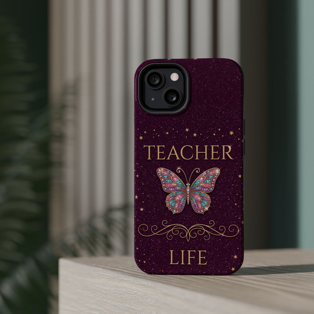 Teacher Life Glitter Butterfly Phone Case — Wireless Charging Cover
